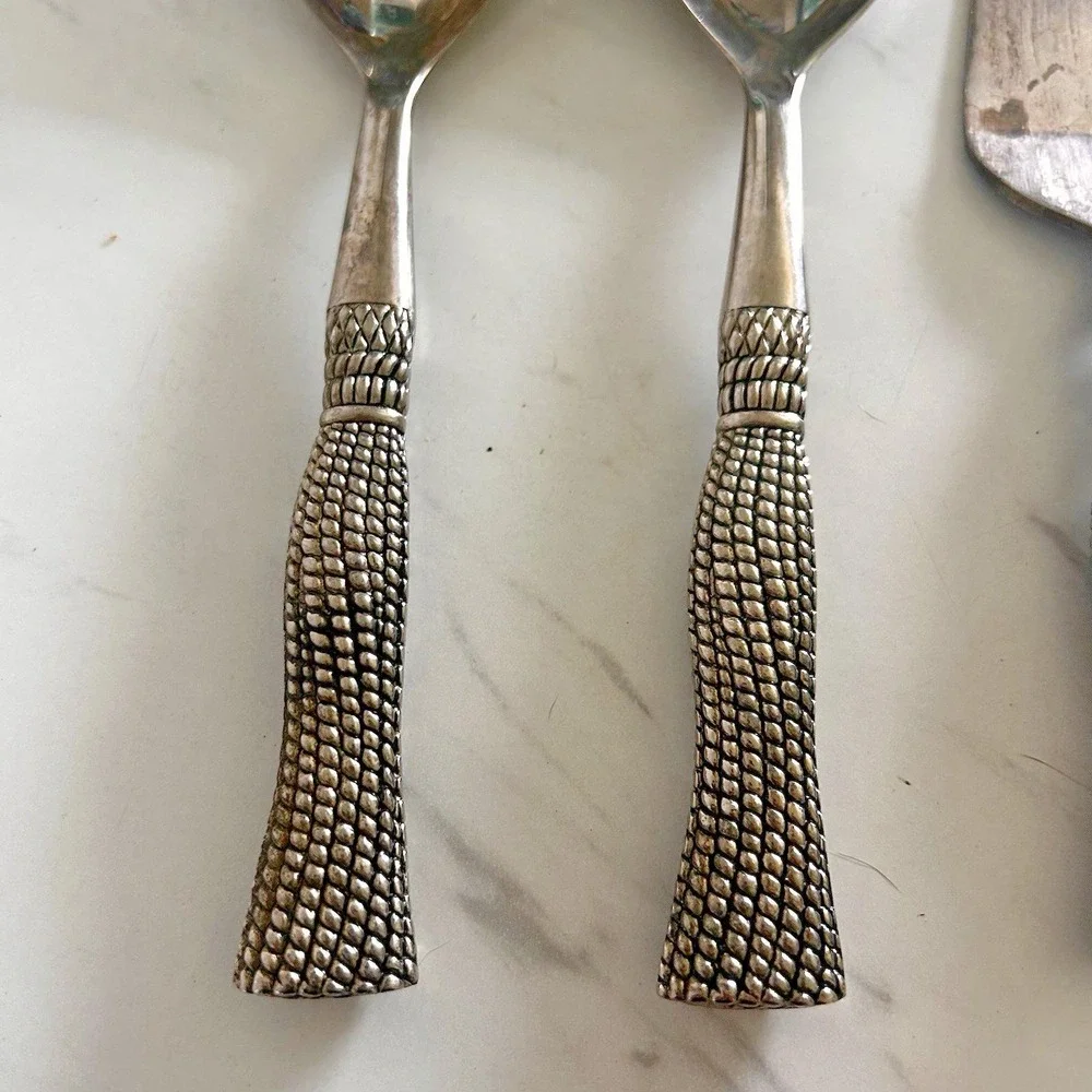Vintage Silea Serving Set Silverplate Tassel Pattern Handles Meat Fork Spoons A